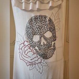 Y2k Silver Dagger Ruffled Rhinestone Skull Graphic Tank Top/ Mini Dress Size M